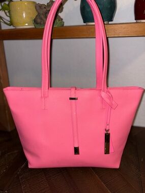 Vince Camuto Pink Structured Tote Bag – Triple Compartment – Gold Hardware
